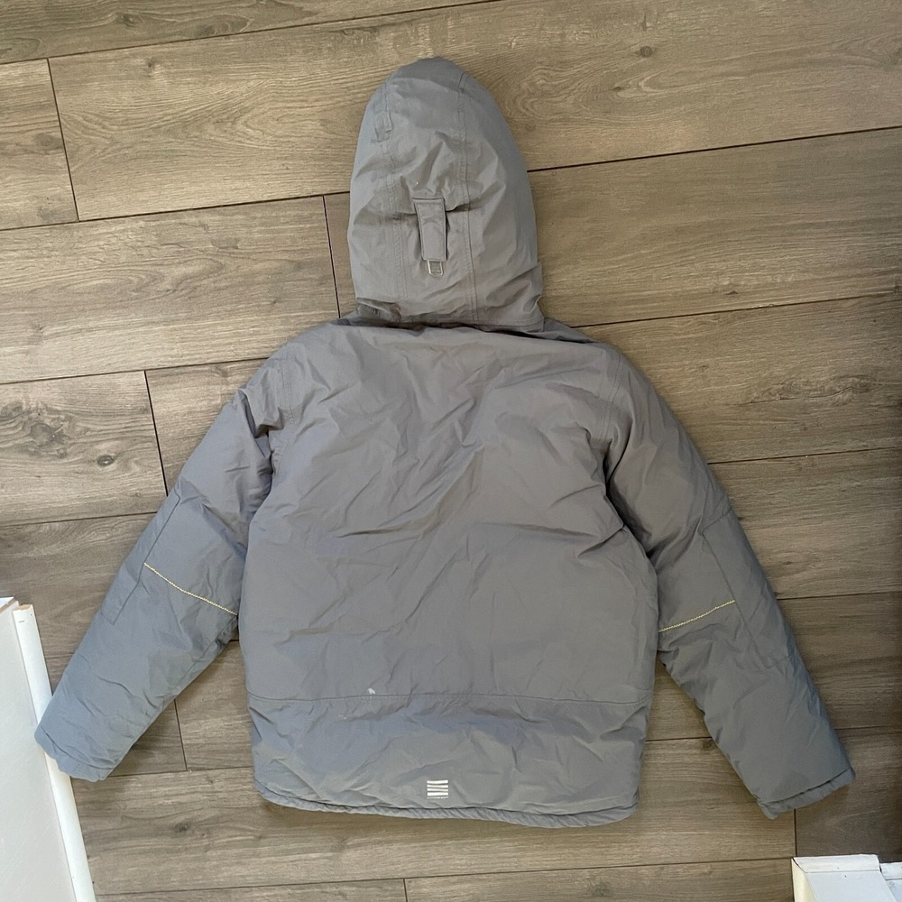 Lands End Down Feather Jacket Kids Boy Sz XL 18-20 Gray Faux Fur Hood Insulated - Picture 6 of 16